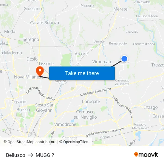 Bellusco to Muggiò map