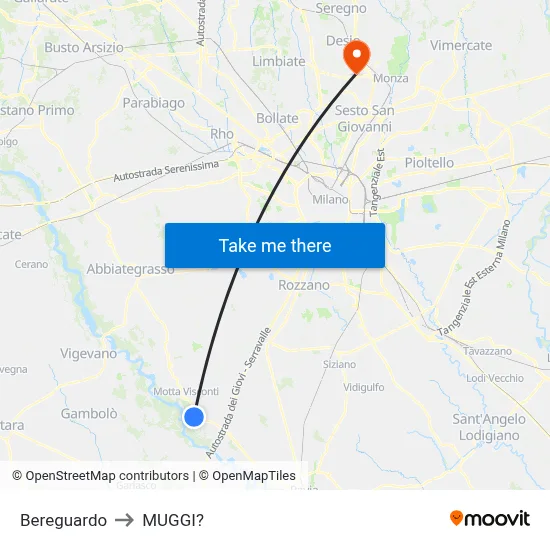 Bereguardo to Muggiò map