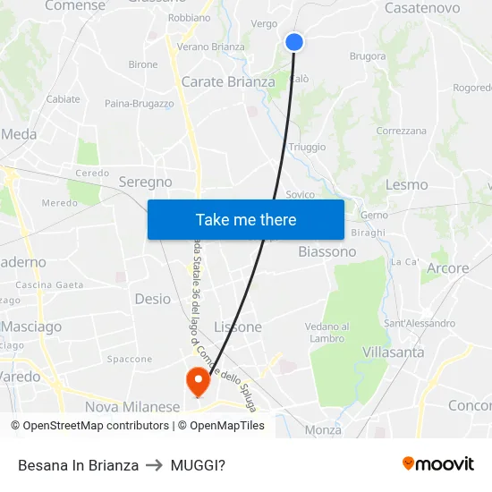 Besana in Brianza to Muggiò map