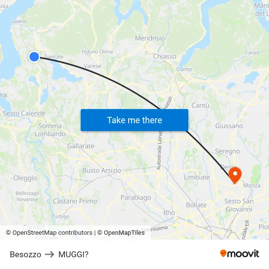 Besozzo to Muggiò map