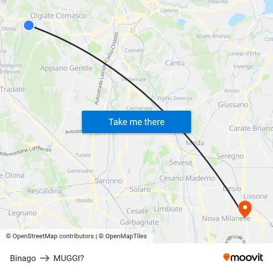 Binago to Muggiò map