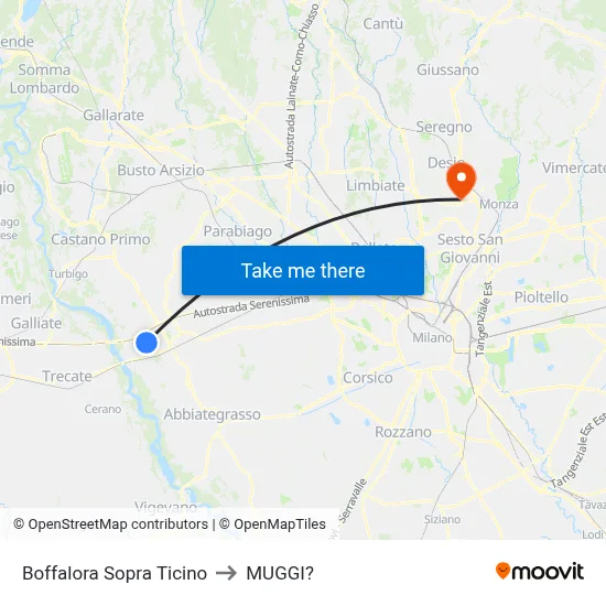 Boffalora Sopra Ticino to Muggiò map