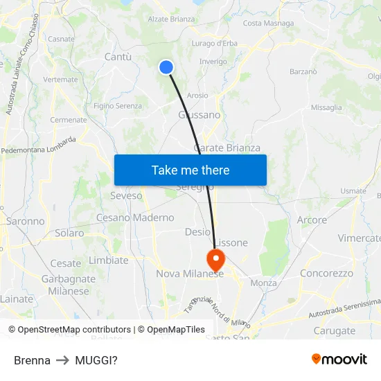 Brenna to Muggiò map