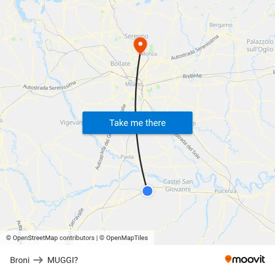 Broni to Muggiò map