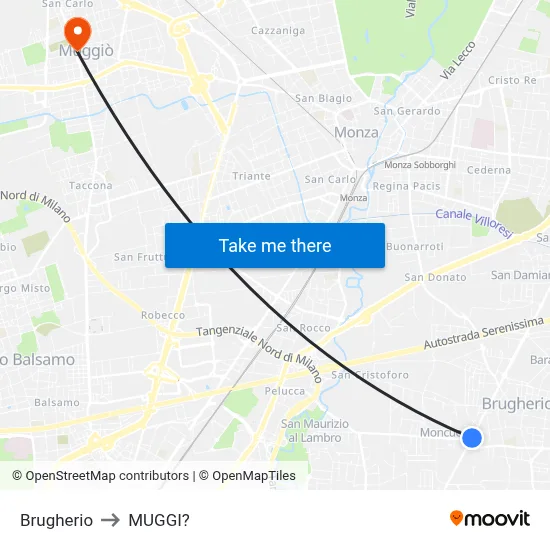 Brugherio to Muggiò map