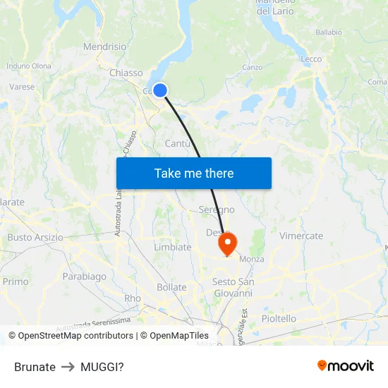 Brunate to Muggiò map