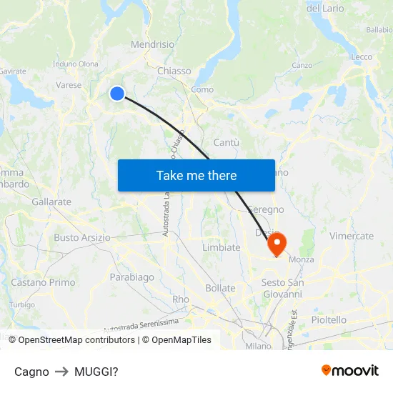 Cagno to Muggiò map