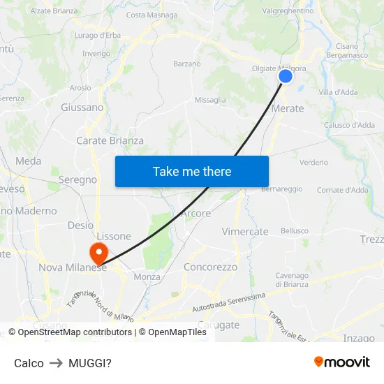 Calco to Muggiò map