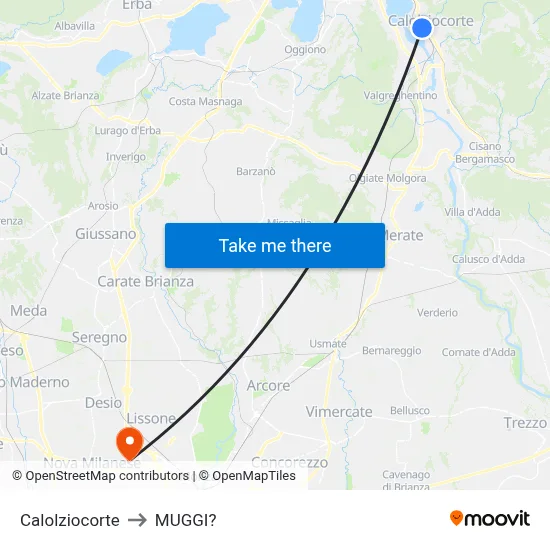 Calolziocorte to Muggiò map