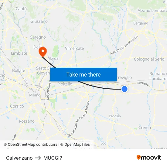 Calvenzano to Muggiò map