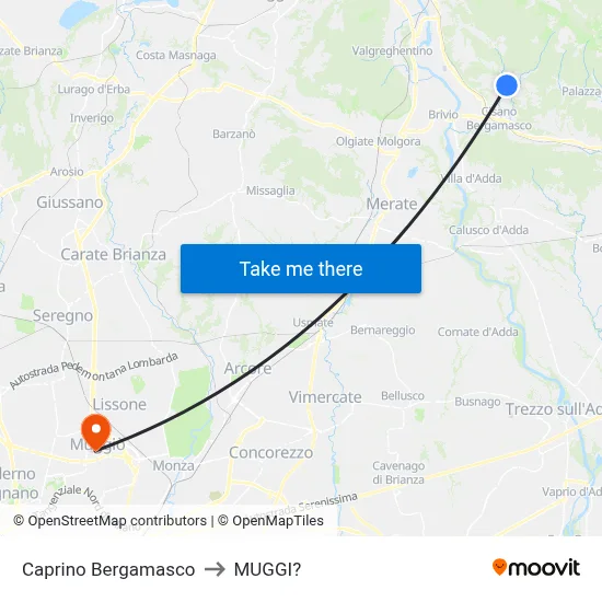 Caprino Bergamasco to Muggiò map