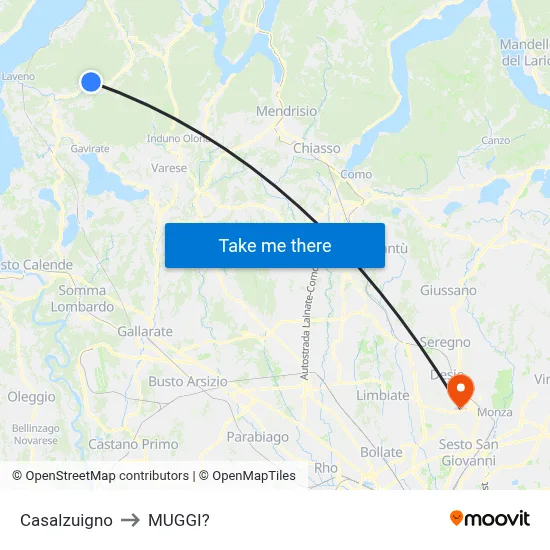 Casalzuigno to Muggiò map