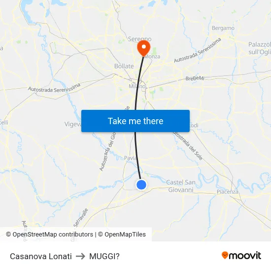 Casanova Lonati to Muggiò map
