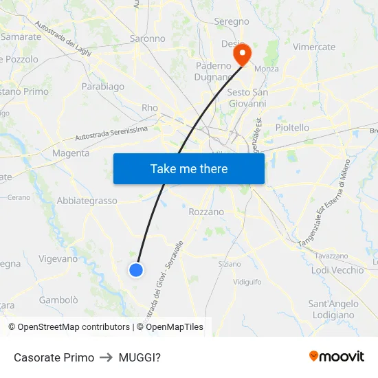 Casorate Primo to Muggiò map