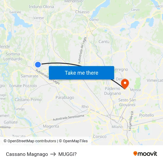 Cassano Magnago to Muggiò map