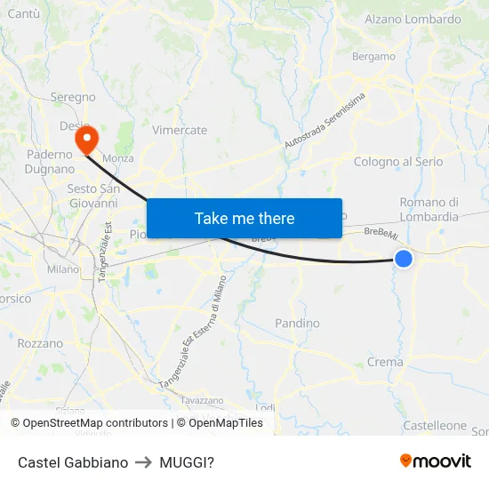 Castel Gabbiano to Muggiò map
