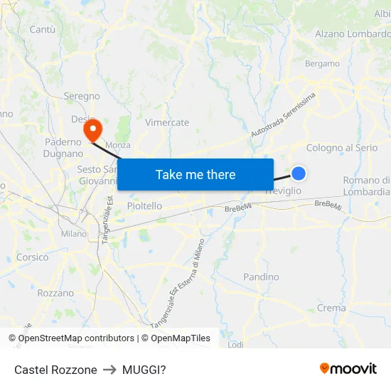 Castel Rozzone to Muggiò map