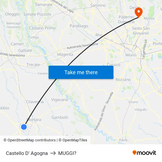 Castello D' Agogna to Muggiò map