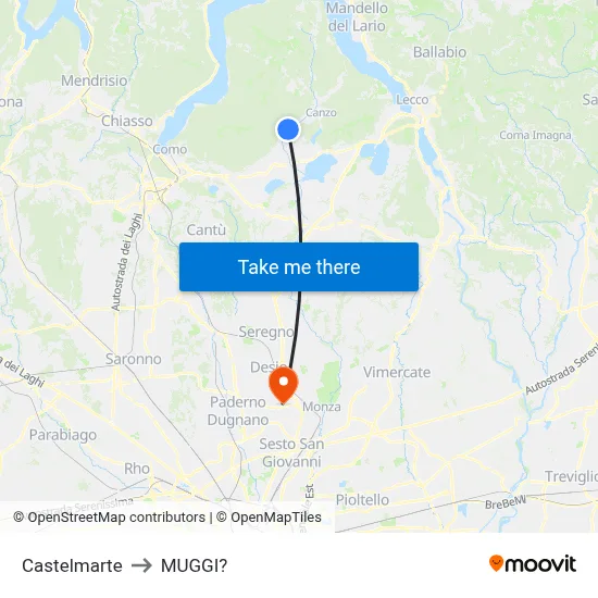 Castelmarte to Muggiò map