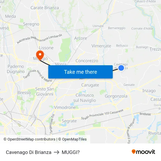 Cavenago di Brianza to Muggiò map