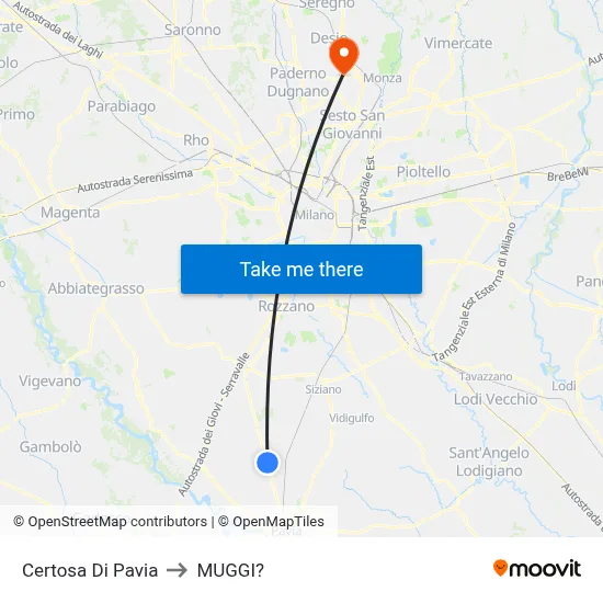Certosa Di Pavia to Muggiò map