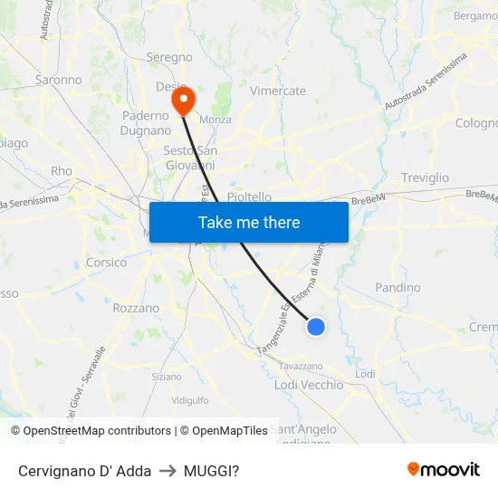 Cervignano d'Adda to Muggiò map