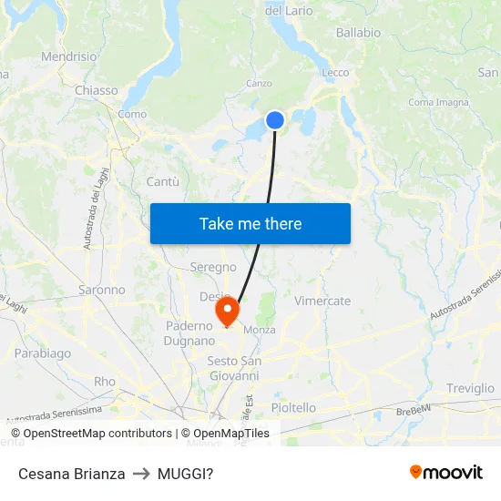Cesana Brianza to Muggiò map