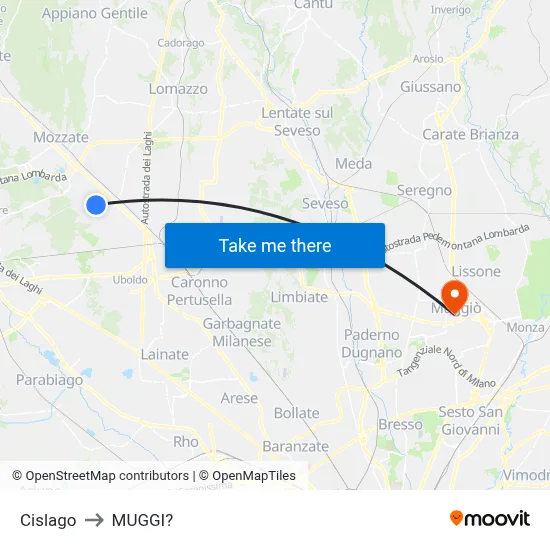 Cislago to Muggiò map