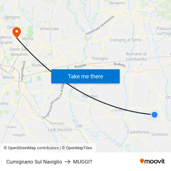 Cumignano Sul Naviglio to Muggiò map