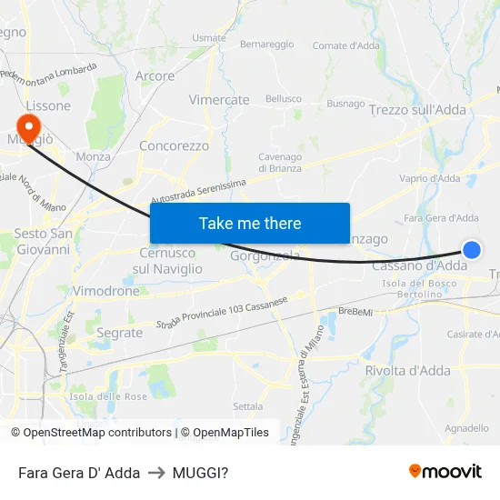 Fara Gera D' Adda to Muggiò map