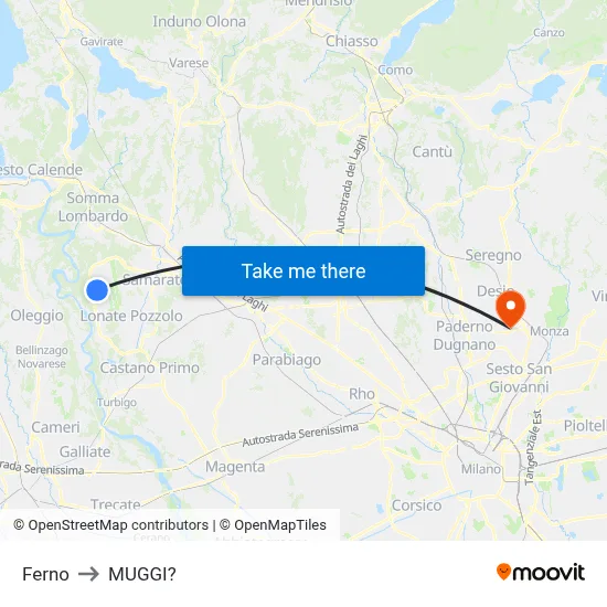 Ferno to Muggiò map
