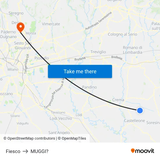 Fiesco to Muggiò map