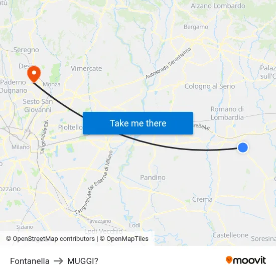 Fontanella to Muggiò map