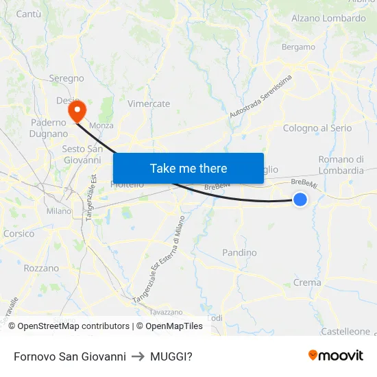 Fornovo San Giovanni to Muggiò map