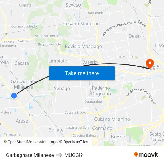 Garbagnate Milanese to Muggiò map