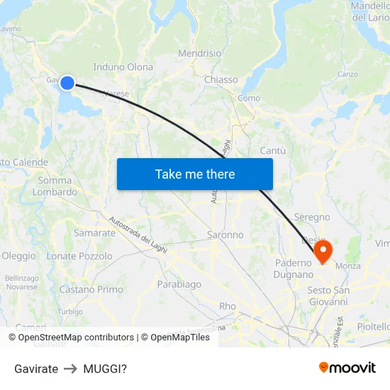 Gavirate to Muggiò map