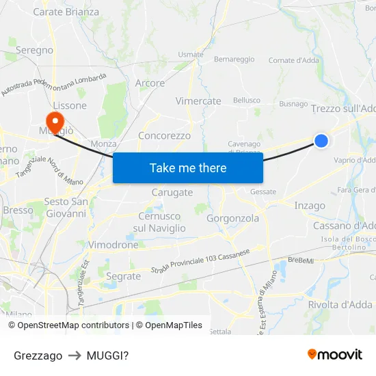 Grezzago to Muggiò map