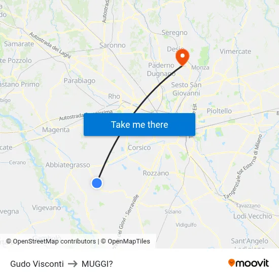 Gudo Visconti to Muggiò map