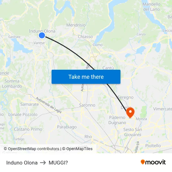 Induno Olona to Muggiò map