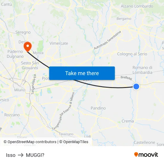 Isso to Muggiò map