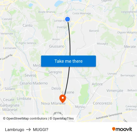 Lambrugo to Muggiò map