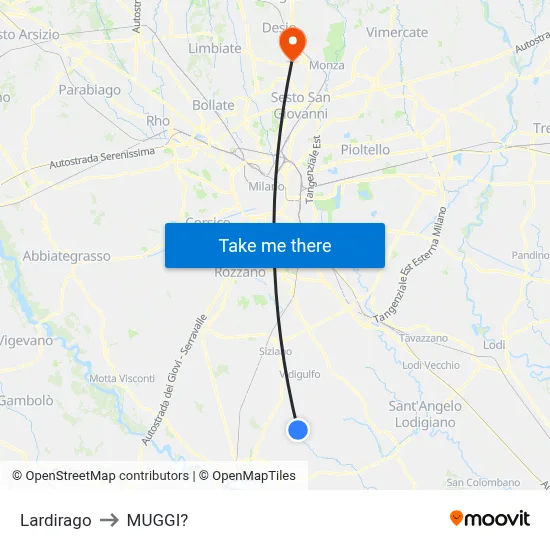 Lardirago to Muggiò map