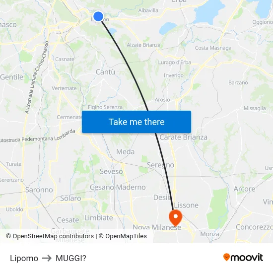 Lipomo to Muggiò map