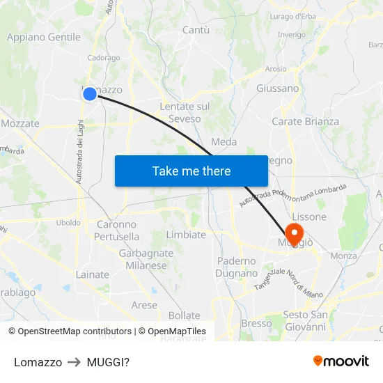 Lomazzo to Muggiò map