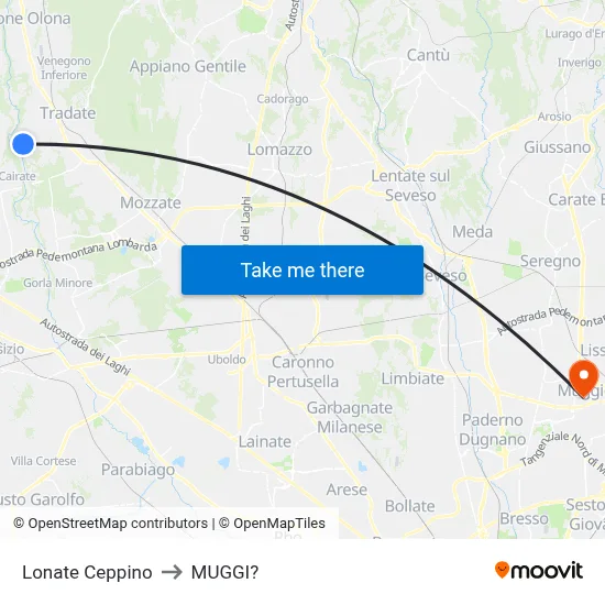Lonate Ceppino to Muggiò map