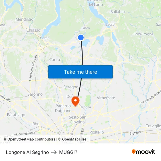 Longone Al Segrino to Muggiò map