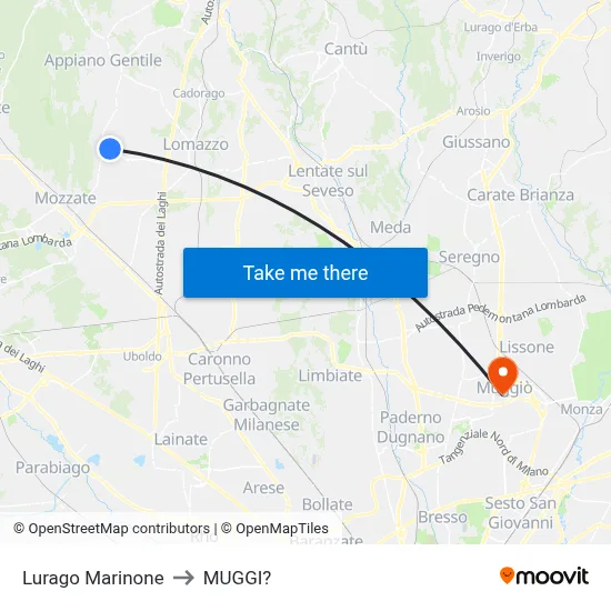 Lurago Marinone to Muggiò map