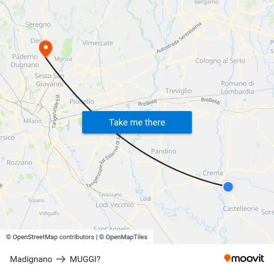 Madignano to Muggiò map