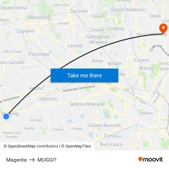 Magenta to Muggiò map