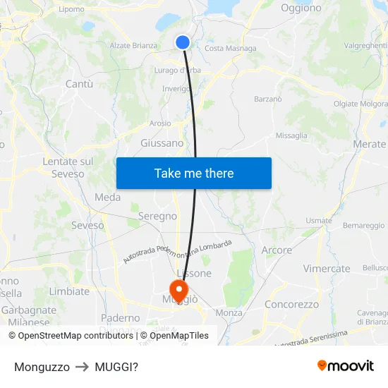 Monguzzo to Muggiò map